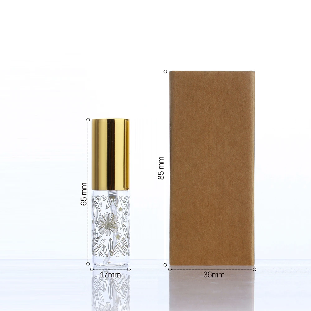 50Pcs 5ml 향수 병 포장 상자 골드 실버 블랙 유리 스프레이 병 투명 유리 병 휴대용 향수 Atomizer