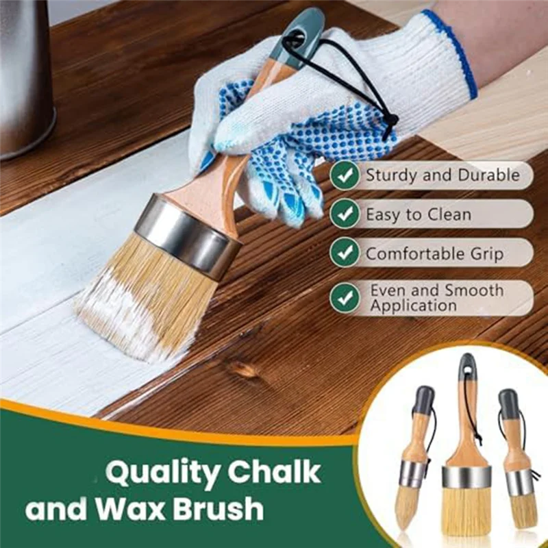 

AF95-Набор кистей для молочной железы и воска, меловая краска, молочная краска для мебели, 1 большая кисть и 2 маленьких круглых кисти