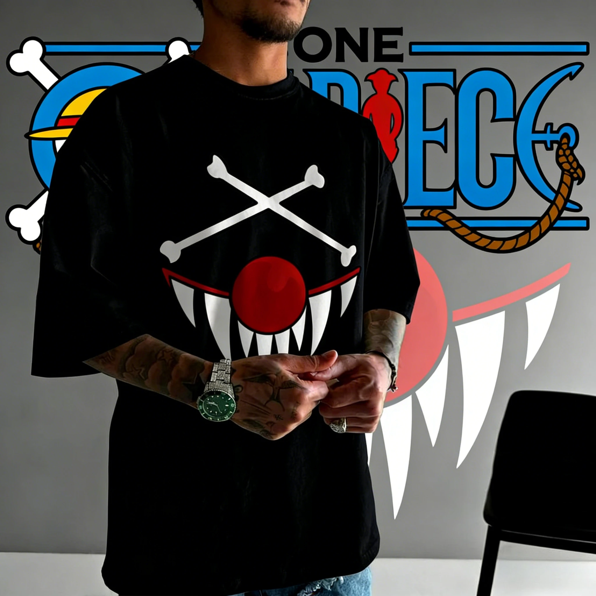 

2026 Summer One Piece Buggy The Clown Print Cotton T-Shirt Vintage Casual Streetwear Anime Tee for Men Women Kids Y2k