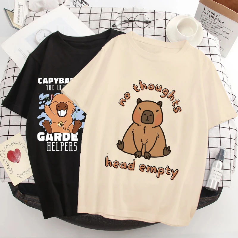 Women Capybara T Shirt Unisex Cartoon Manga Kawaii Tops T-shirt Funny Animals Fashion Tees Casual Harajuku Graphic Tshirt Female