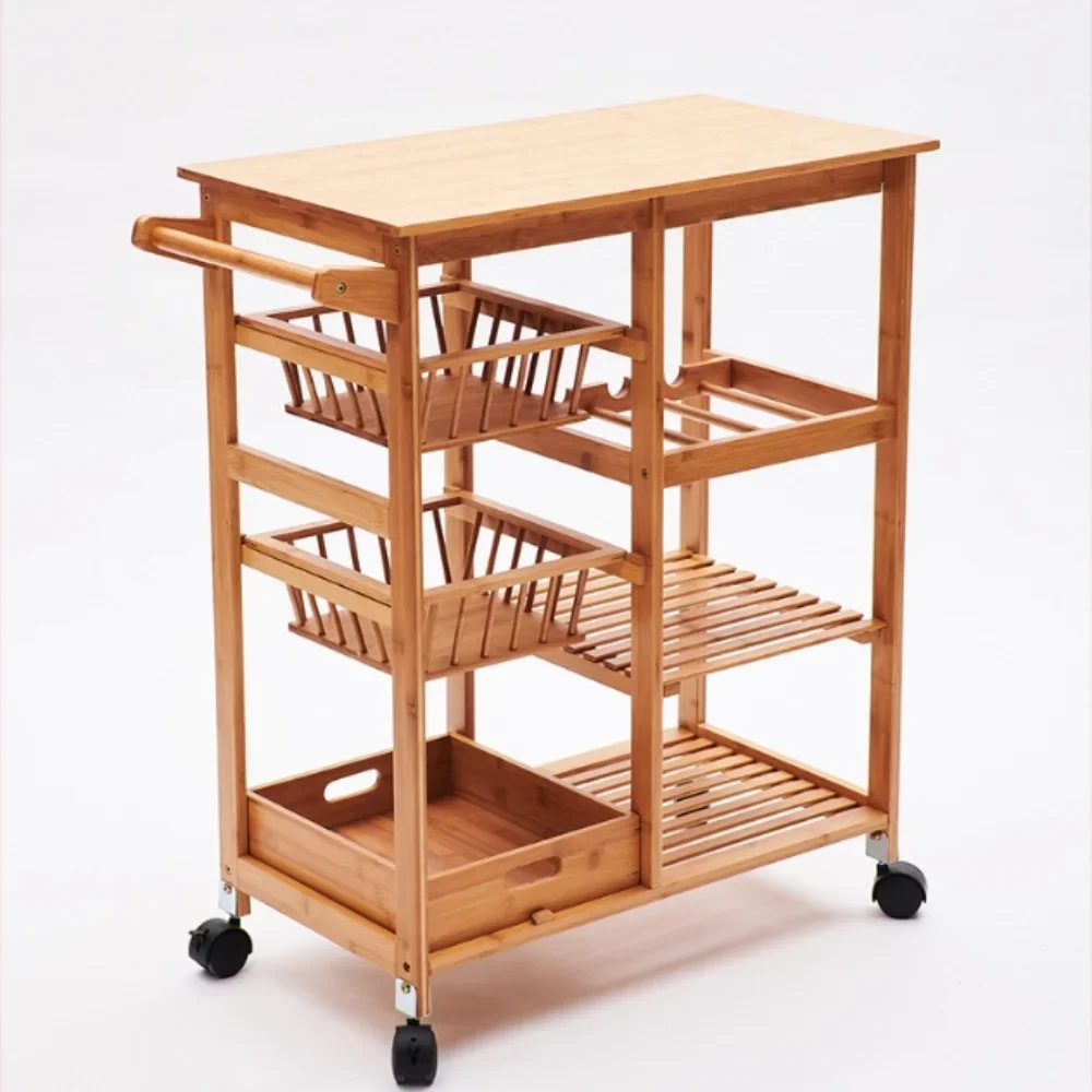 

Mobile Dining Cart, Household Multifunctional Storage Rack With Vegetable Basket And 4 Wheels