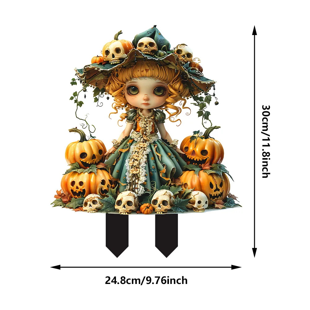 

Halloween Witch Fairy Yard Stake, Rustic Halloween Witch Fairy Pumpkin Skull Yard Sign for Halloween Decorations Lawn Decor