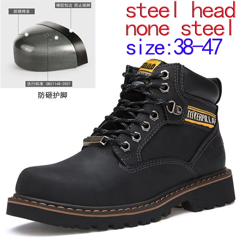 Steel toe anti-smash work shoes genuine leather first layer cowhide nubuck leather spring & fall high-top ankle boots spring & fall fashion big-toe boots boots desert boots