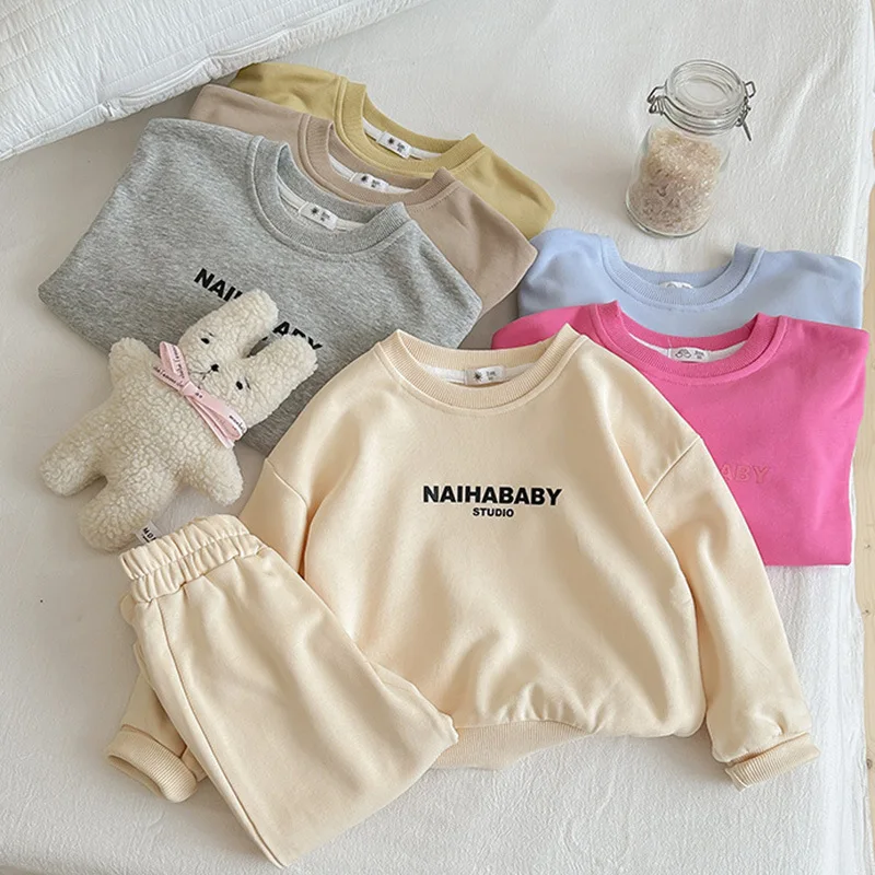 Children's Clothing Sets Monogram Print Long Sleeve Hoodie + Pants Baby Girl Outfit Set Baby Boy Clothes Kids Boutique Clothes