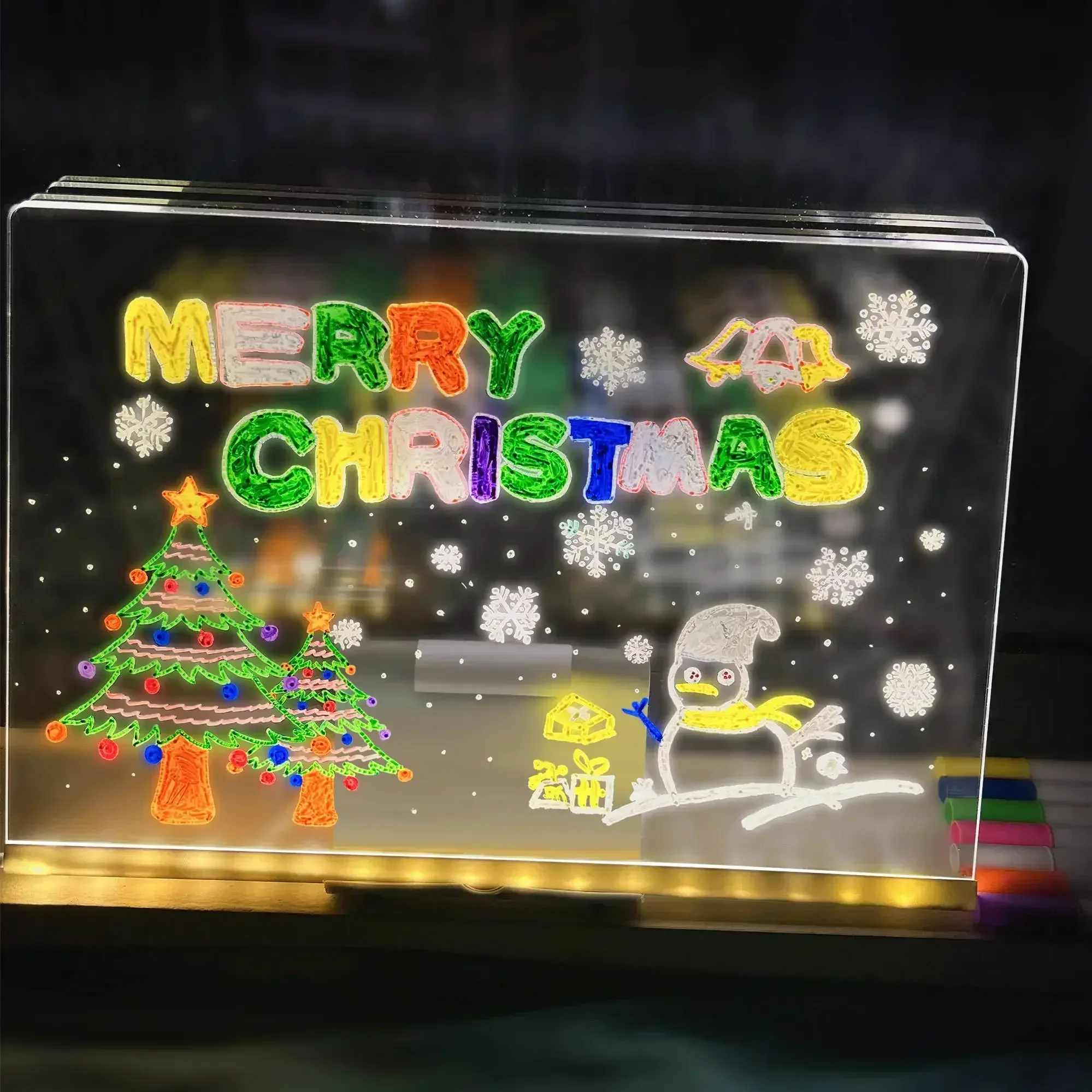 Acrylic Transparent LED Drawing Board, Erasable Surface, Festive Night Light for Kids