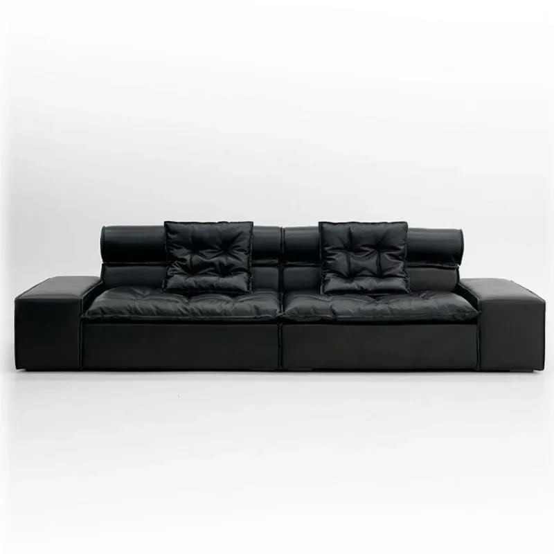 

Living room straight row minimalist tofu cubes down big seat deep high-end first-layer leather sofa