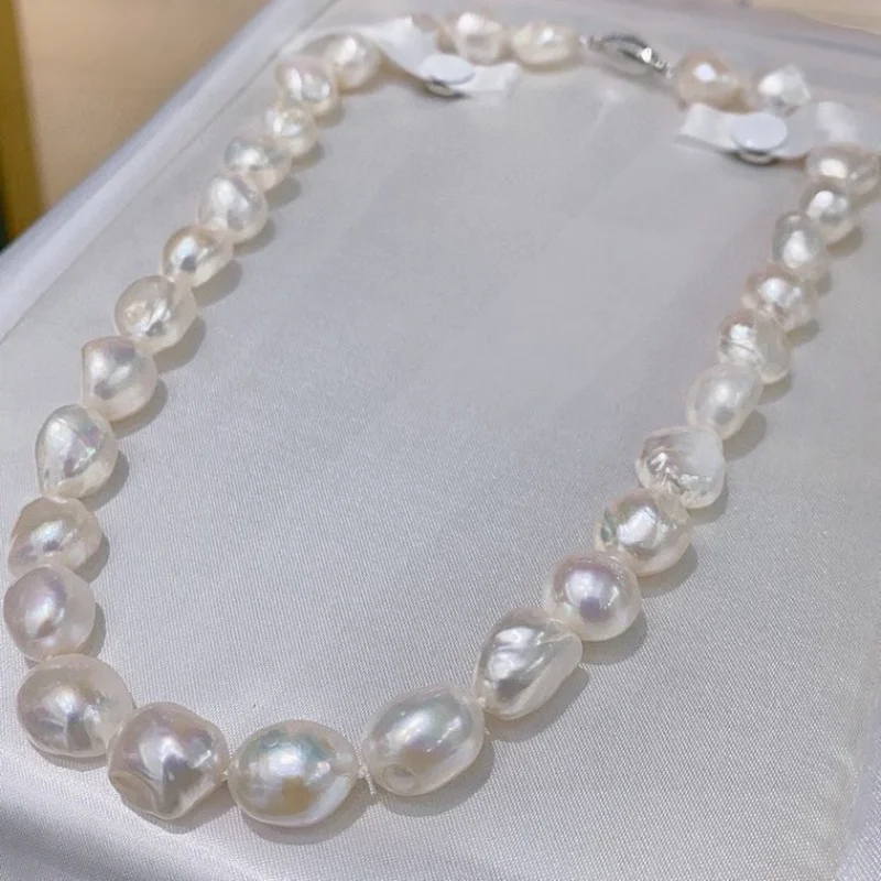

SGARIT Original Jewelry Silver Chain 925 Ladies Irregular Baroque Pearl Choker Strong Light White Pearl Necklace for Women