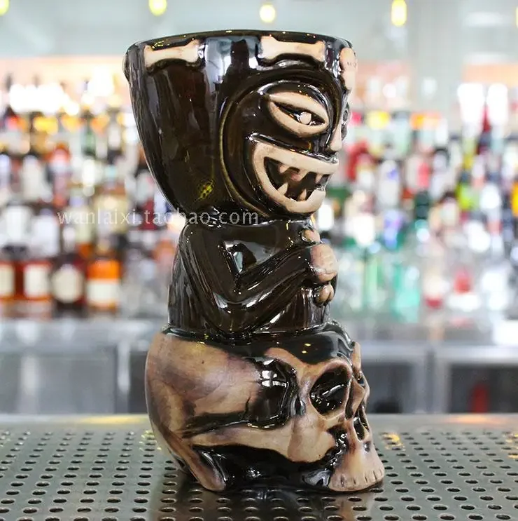 Popular American Collection Bar Furnishing Articles Skull Baby Tiki Cup Home Decoration Black Ceramic Cocktail Mug Creative Cup