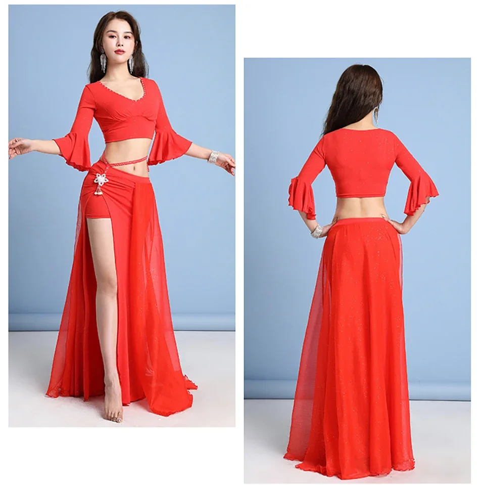 Costume da danza del ventre Set da 2 pezzi Top e gonna da indossare per donne adulte Performance sul palco Indossare costumi da completo Abiti da pratica