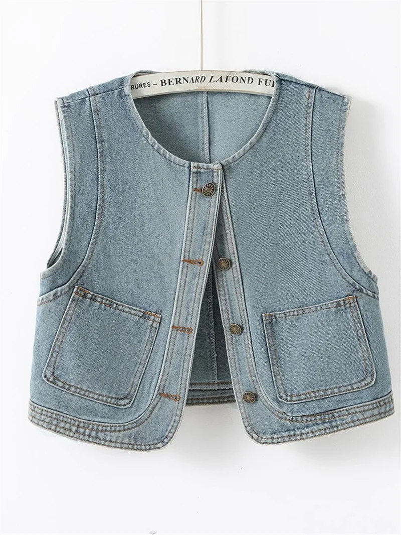 

New Women's Jackets Women's Vest Joker Sleeveless RetroFfashion Denim Vest Women's Summer Loose Casual Tank top Round Neck Coat