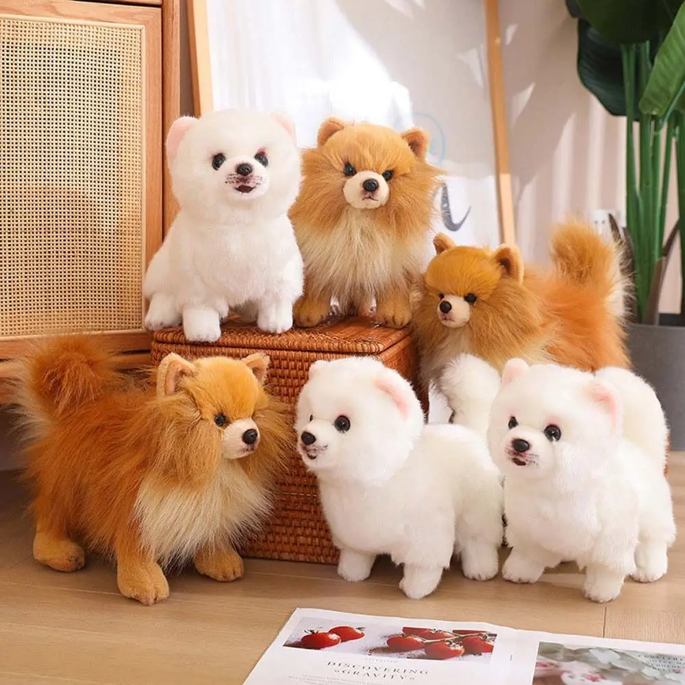 Stehendes Pomeranian-Plüschtier, echte Stofftiere, Simulation Pomeranian-Hund, flauschige Haustierpuppe, gefüllte Welpenpuppe