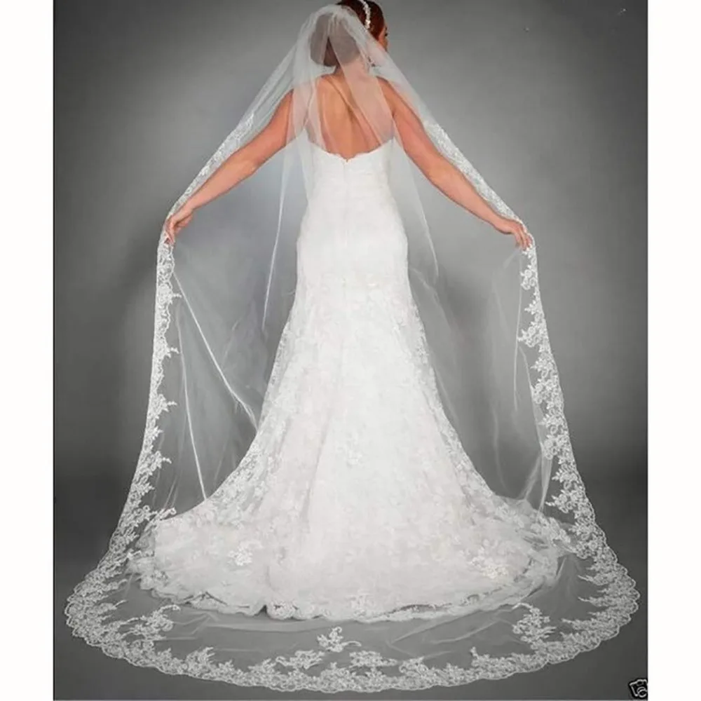 Ursumy Gorgeous Wedding Lace Veil Floral Long Cathedral Veils for Brides Soft Tulle Bridal Veils with Comb 118