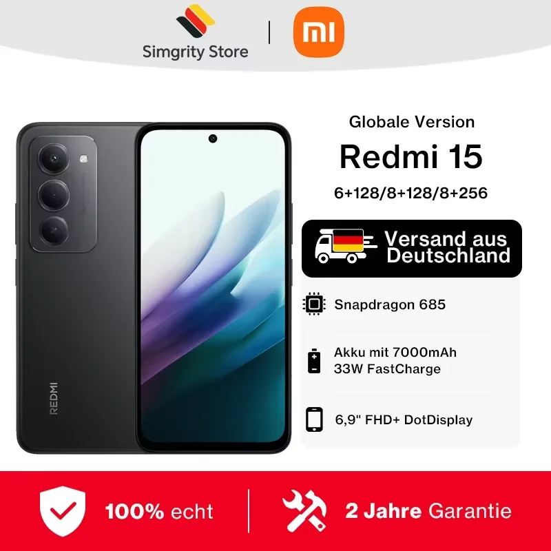 الإصدار العالمي Redmi 15 4G Snapdragon 685 معالج الهاتف الذكي 7000mAh (typ) بطارية كبيرة 33W شحن 6.9 "144 هرتز عرض 50MP AI كاميرا مزدوجة Xiaomi الهاتف المحمول #1