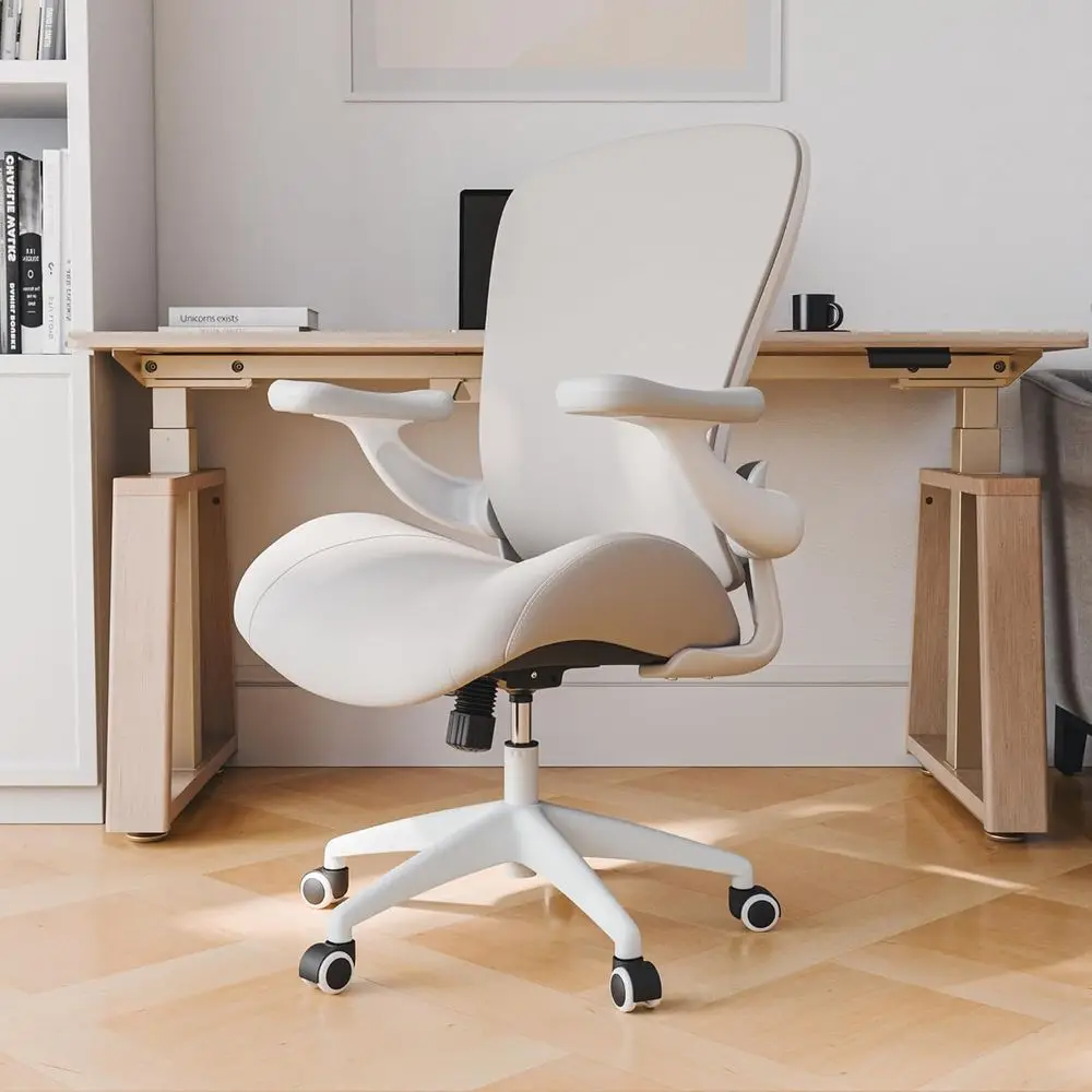 

Executive PU Leather Swivel Chair with Adjustable Armrests and Wheels, Suitable for Home and Office, Pale Grey