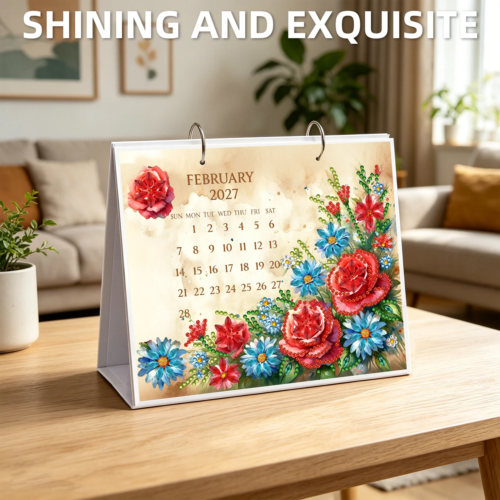 DIY Diamond Painting Calendar Ornament with Tool Desktop 2027 Calendars Pad Multi Purpose for Office Home Interior Decoration