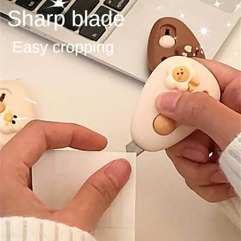 Multifunctional Utility Knife Mini Cute Cartoon Box Cutter Small Portable Beige Coffee Color Series Paper Cutter Scrapbook Knife