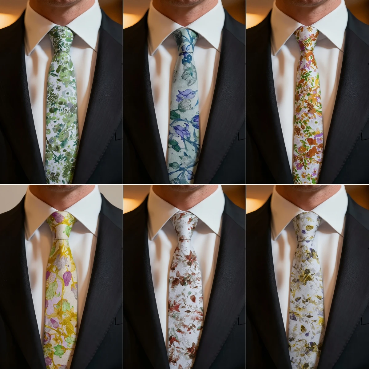Neues schickes Blumen-Krawatten-Taschentuch-Set für Männer und Frauen, 100 % Baumwolle, schöne elegante Blumen-Krawatte, schmale, dünne, lässige Krawatte