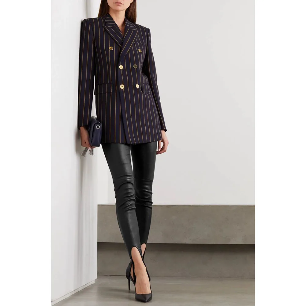 

Elegant Striped Women Suit Blazer Double Breasted Peak Lapel Short Coat Formal Office Banquet Wedding 1 Piece Female Clothing