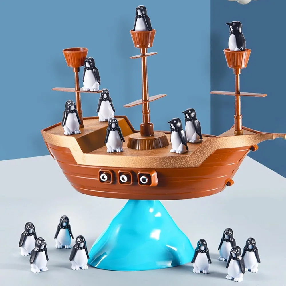 Pirate Ship Penguin Balance Toy Stacking Blocks 27x27x9cm Preschool Board Game Educational Early Learning Toys for Kids