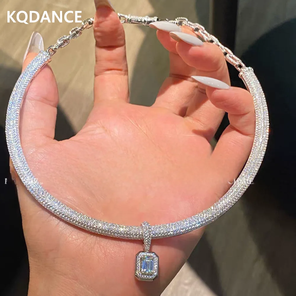 

KQDANCE твердое серебро 925, синтетическое огранка Ascher, циркон, бриллиант, может удалить кулон, колье, ожерелье, ювелирные изделия для женщин