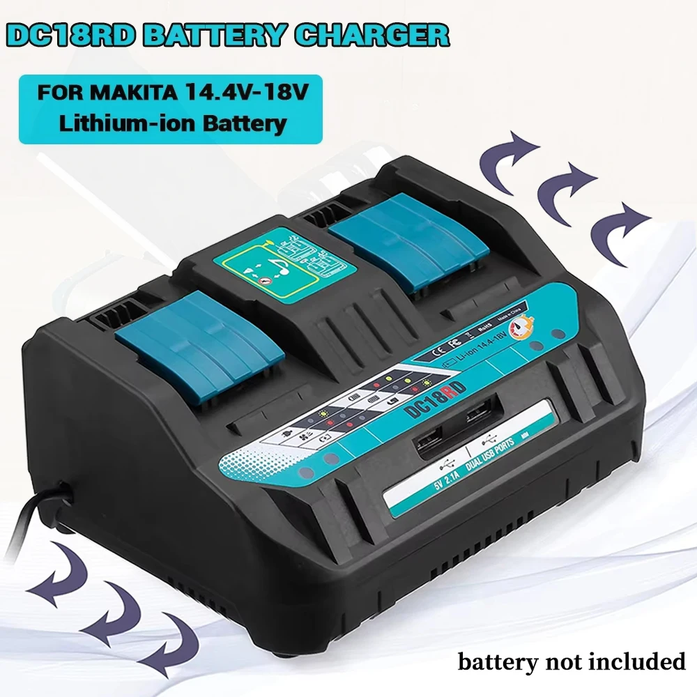 

Двухпортовое зарядное устройство 18 В DC18RD для электроинструмента Makita 14,4 В 18 В BL1830 Bl1430 DC18RC DC18RA с USB