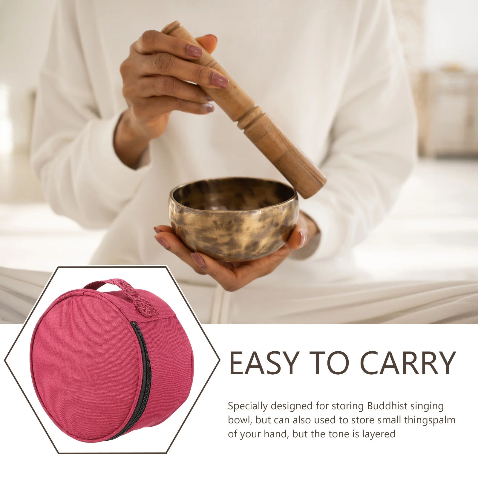 

Singing Storage Case Compact Portable Zen Bowl Holder Durable Zipper Closure For Tibetan Singing Bowl Small Container Travel Bag