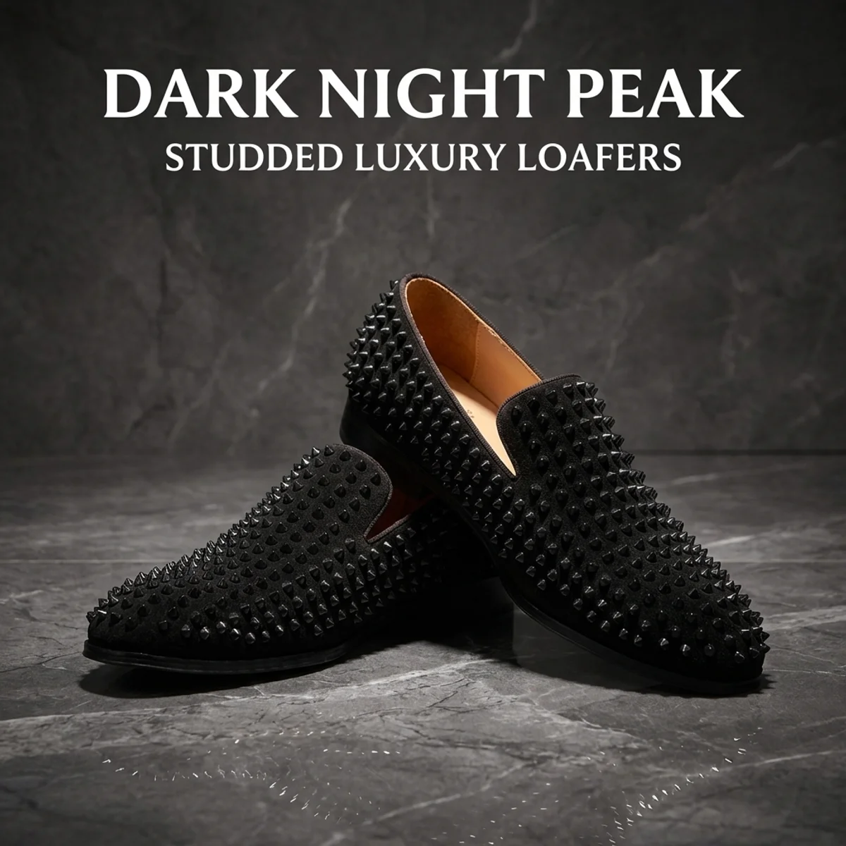 

Men's Handmade Spike Loafers Black Glitter Fashion Shoes with Shining Rivets for Party And Wedding Runway Style