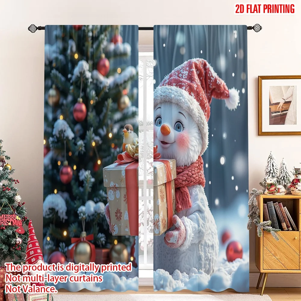 

2pcs 2D flat printing Christmas Party Curtain Cute Snowman Christmas Gifts_a Polyester Without Electricity Family Party Use for