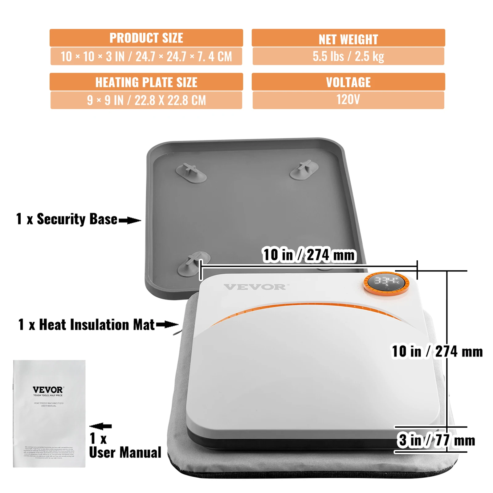 SucceBuy 9x9/12x10 in Draagbare Warmte Persmachine DIY Shirt Afdrukken Multifunctionele Sublimatie overdracht HTV Vinyl T-shirt Tas
