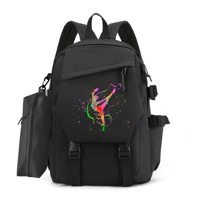 Fashion Women Bookbag Watercolor Gymnastics Backpack for Teenager Girl College Black School Bag Gymnastics Trend Student Mochila