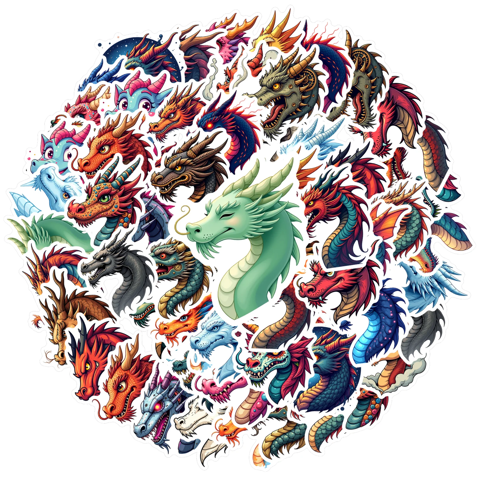 35pcs Colorful Dragon Stickers Cartoon Fantasy PVC Sticker DIY Stickers For Laptop Luggage Scrapbook Diary Sticker DIY