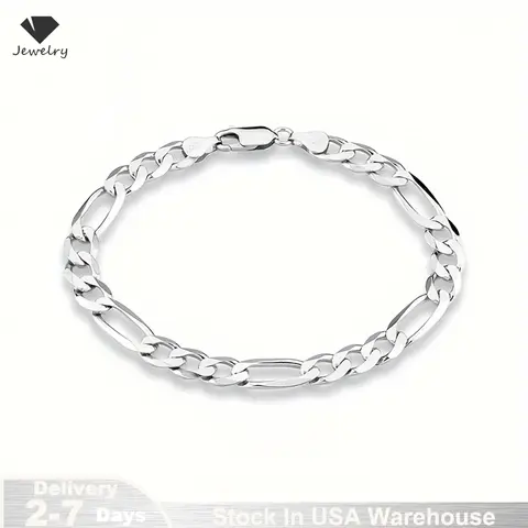 S925 Sterling Silver Bracelet Men Sideways Figaro Jewelry Curb Cuban Bracelets HipHop Style Horse Whip Chain Gift Stock in USA