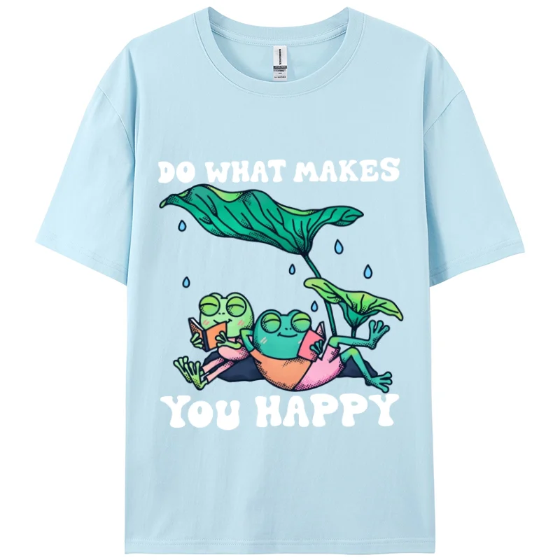 Frog Ruffle Print Women's T-Shirt Black Loose 100% Cotton Short Sleeve Sweet Casual Top Unisex Basic Women Clothing