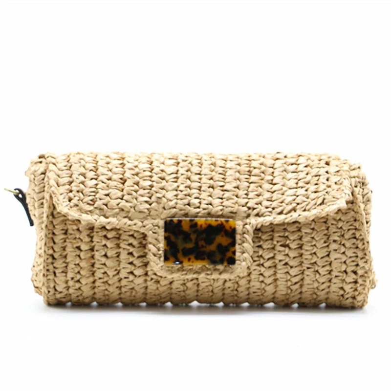 Brand Designer Women\'s Crossbody Bag Handmade Woven Flap Handbags Bohemian Summer Straw Beach Shoulder Bags Female Clutch Bag