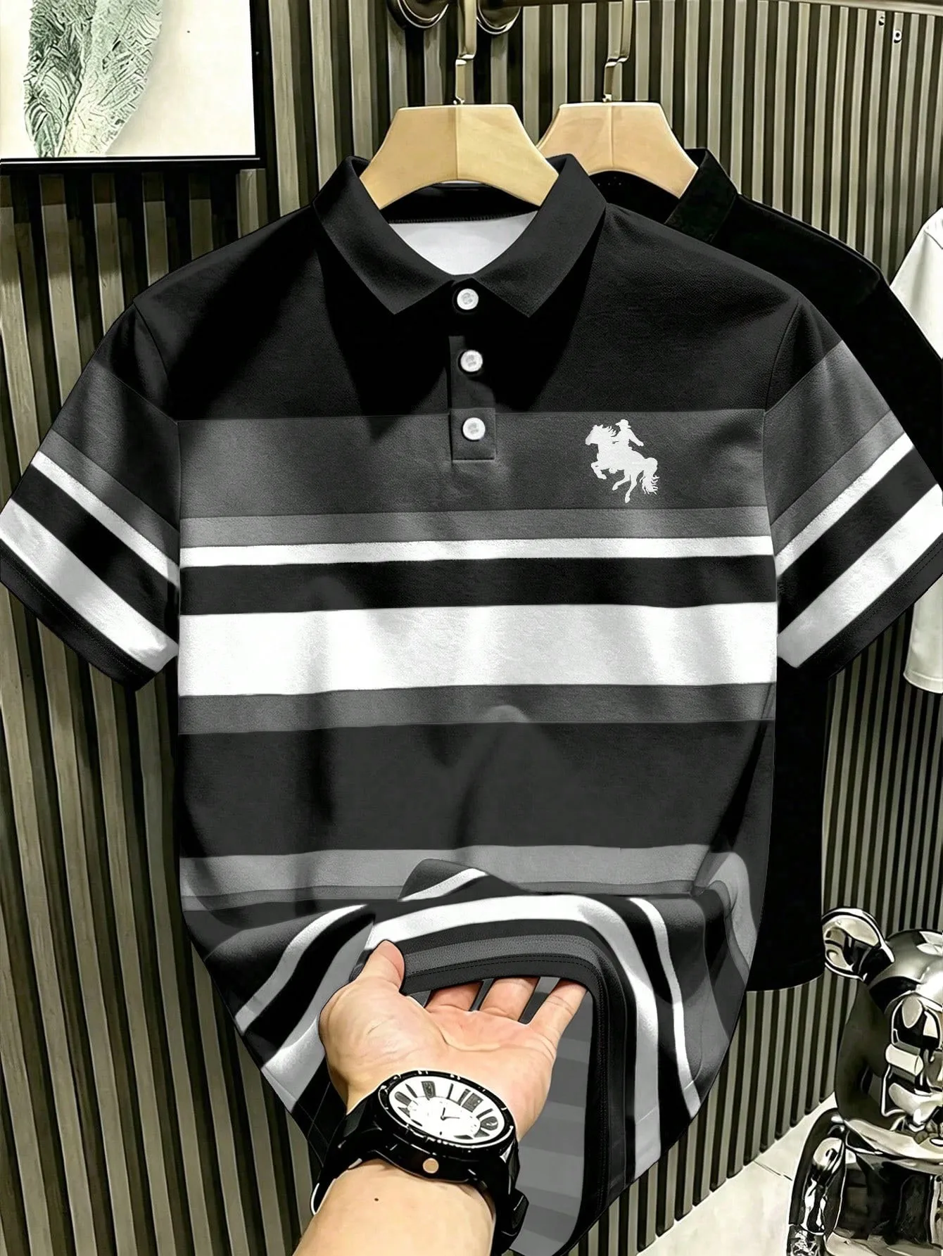 Summer Men's Polo Shirt with Stripes Print Breathable and Lightweight Casual and Fashionable Outdoor Men's Clothing