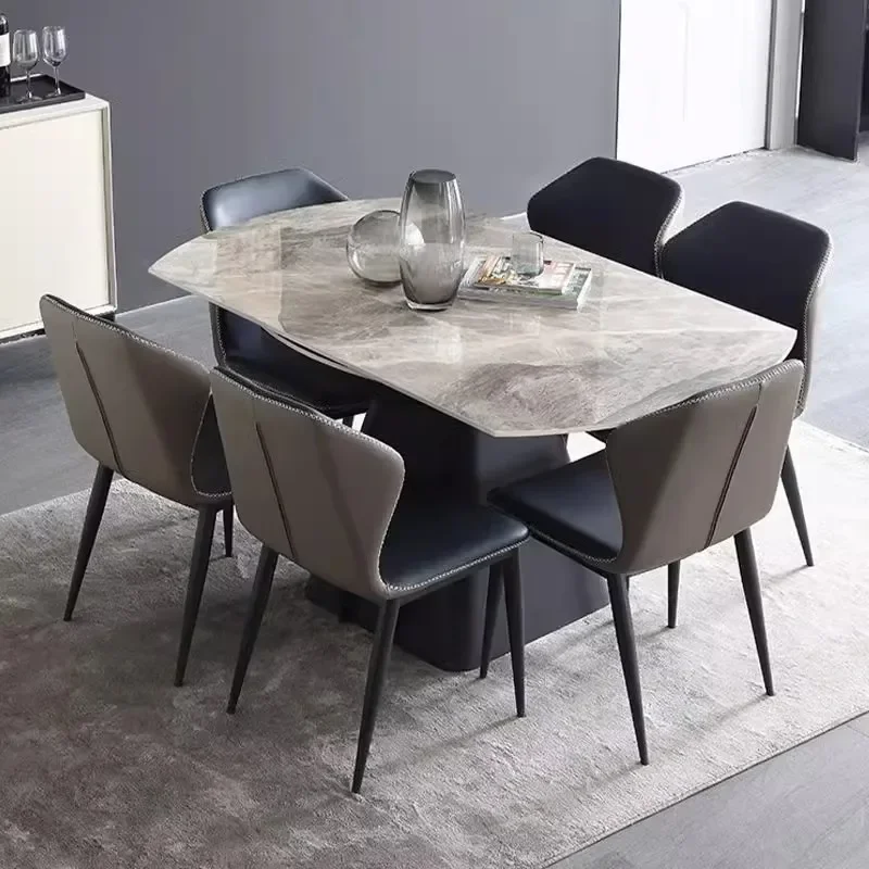 Rock Panel Retractable Dining Table Modern Luxury Simple Modern Rotating Square Circular Dining Table Mesa Household Sets YX50DT