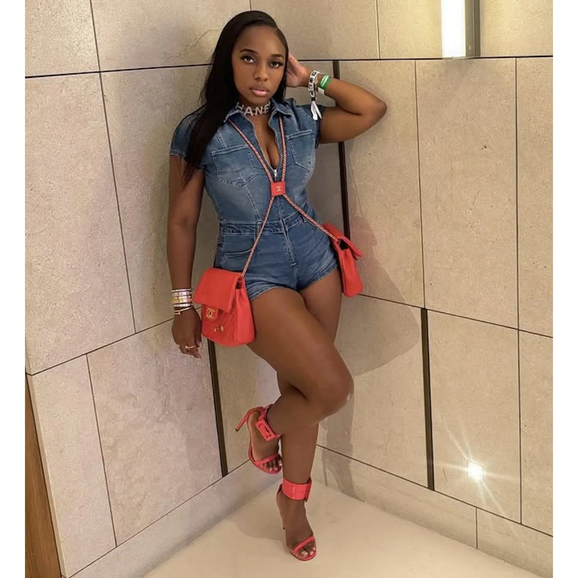 

Denim Pocket Jumpsuits 2025 Summer Clothes Y2K Streetwear Women Elegant Jean Jumpsuit Pant Bodycon Sexy One Piece Rompers
