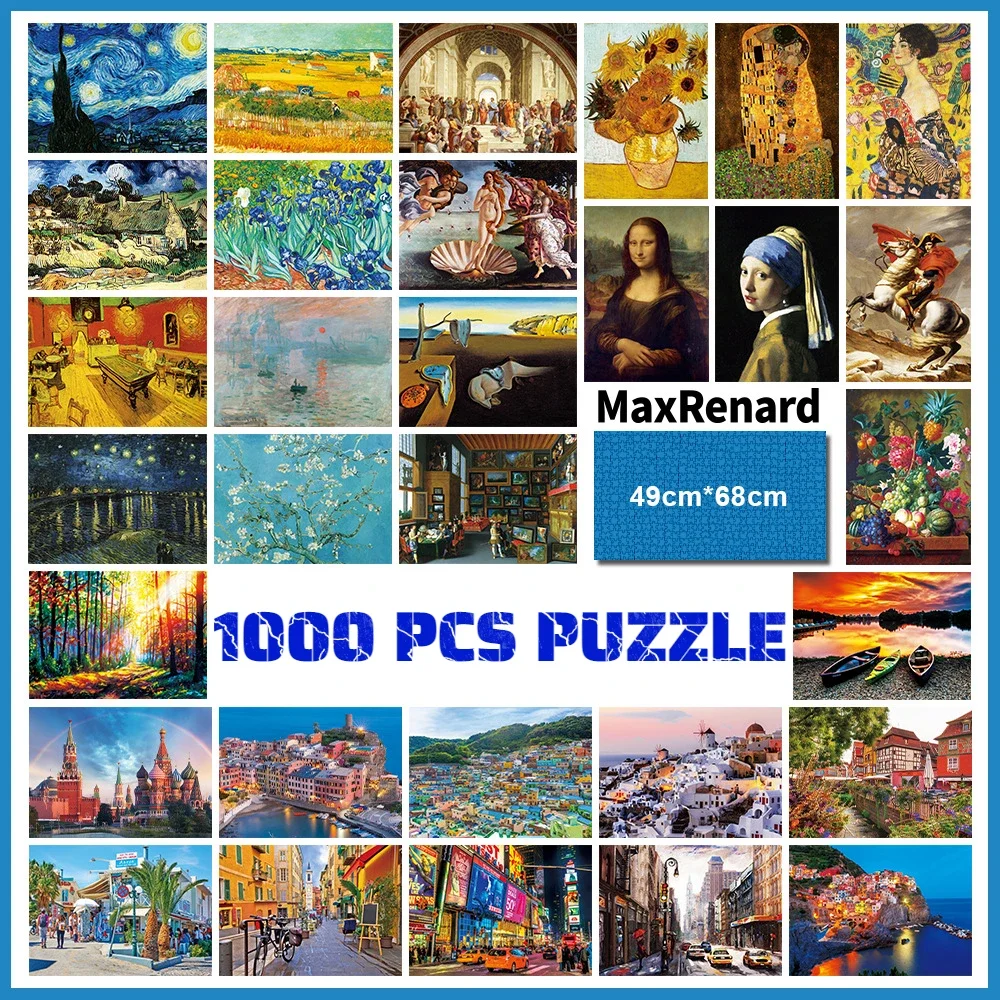 50*70cm 1000 Pcs Jigsaw Puzzles Paper Assembling Picture Old Master Van Gogh Art Puzzles Toys for Adults Games Educational Toys