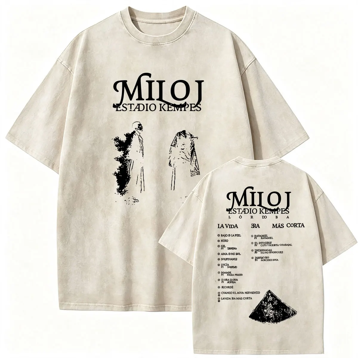 Milo J La Vida Era Mas Corta Album 2026 Vintage Washed T Shirt Rap Men's Loose Hip Hop Fashion Short Sleeve T-shirts Streetwear