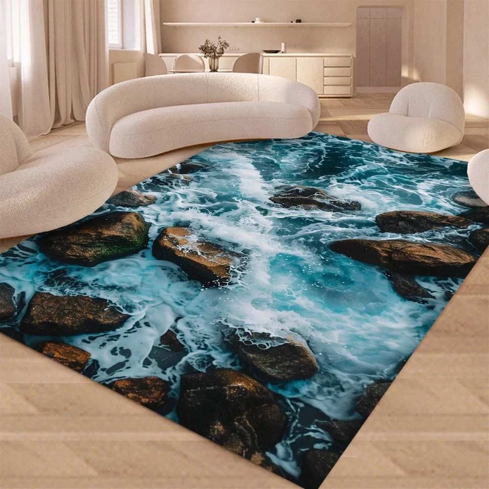 Sea Water Beach Reef Nature Scenery Carpet Rug for Living Room Bedroom Home Sofa Decoration Non-slip Floor Mat
