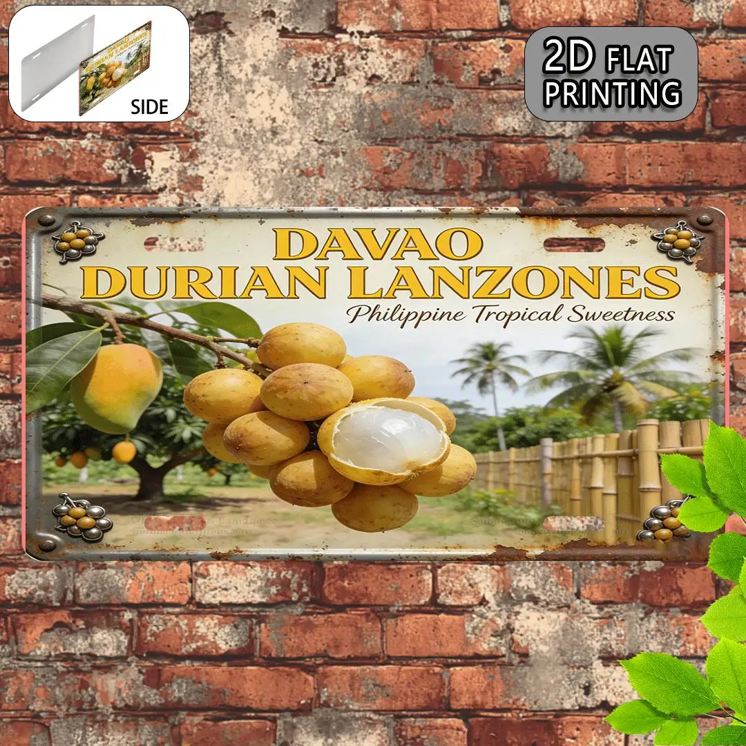2D Flat - [2D Flat] 1pc 2D Flat Vintage Aluminum Decorative Sign | Davao Durian Lanzones Philippine Tropical Fruits, Retro Metal