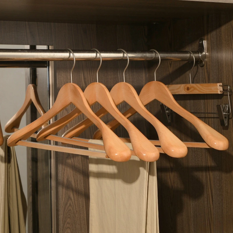 Solid Wood Wide Shoulder Fur Coat Hanger Non Mark Suit Garment Holder for Hotel Boutique Formalwear Closet Storage 정장 옷걸이