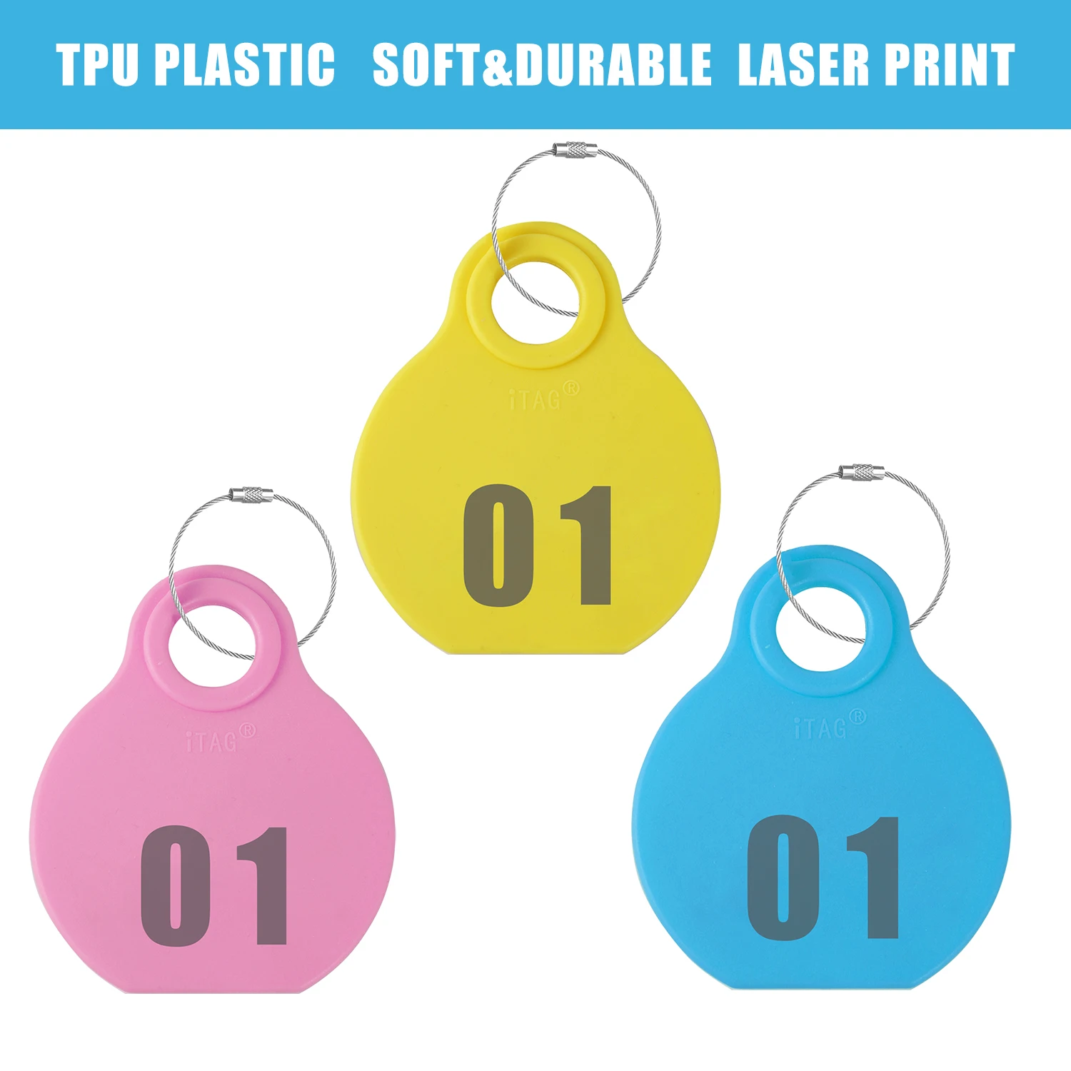 28Pcs Livestock Animal Identification Hang Tag Kit Adjustable Nylon Collar TPU Double-sided Serial Number Hang Tag & Metal Ring