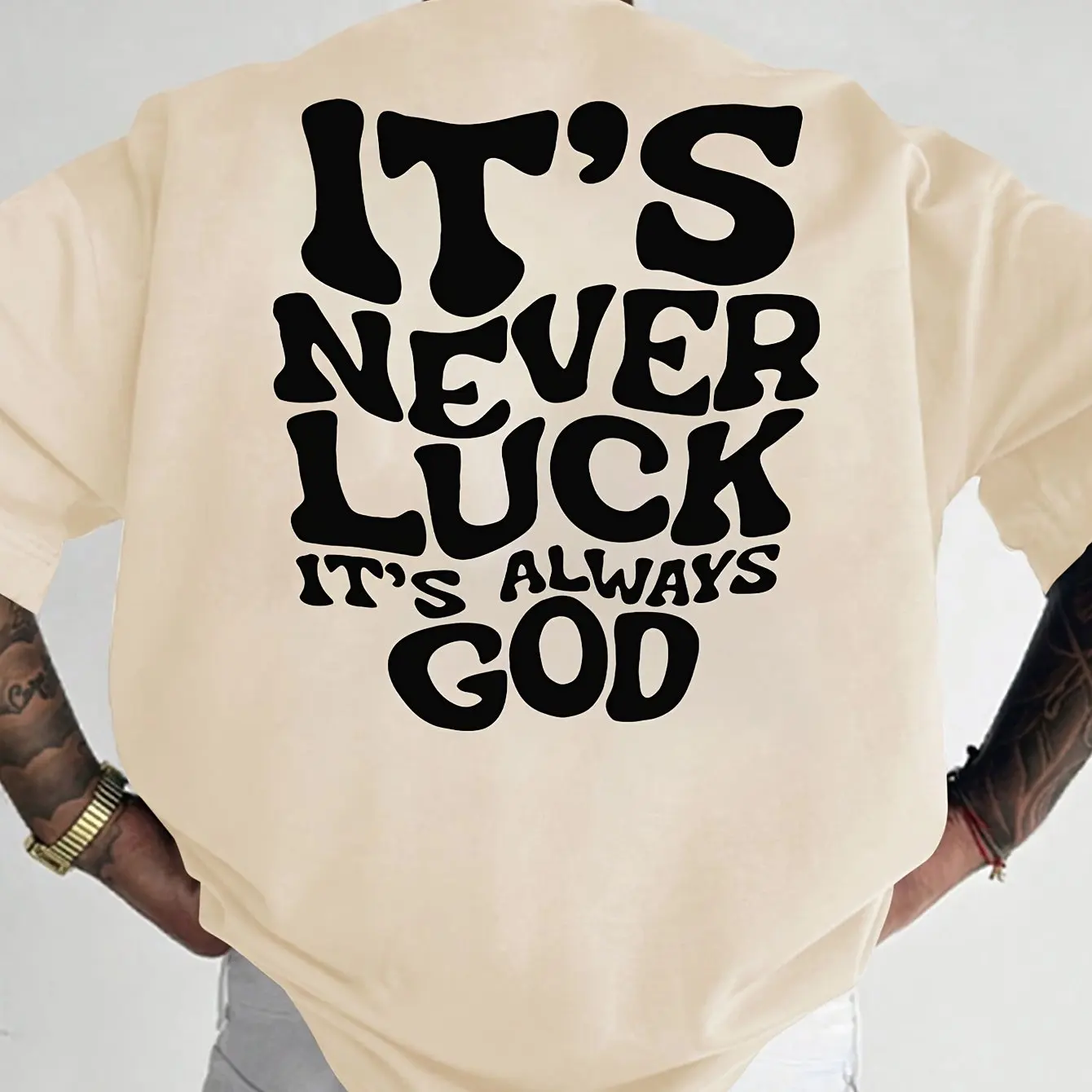 Men's summer 100% pure cotton fashionable casual sports loose it's never luck letter printed round neck short sleeved T-shirt