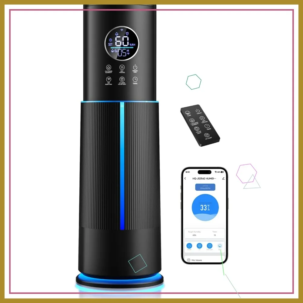 

10L Humidifier for Large Room 600ft², 60H Runtime, Auto Mode, APP & Remote Control