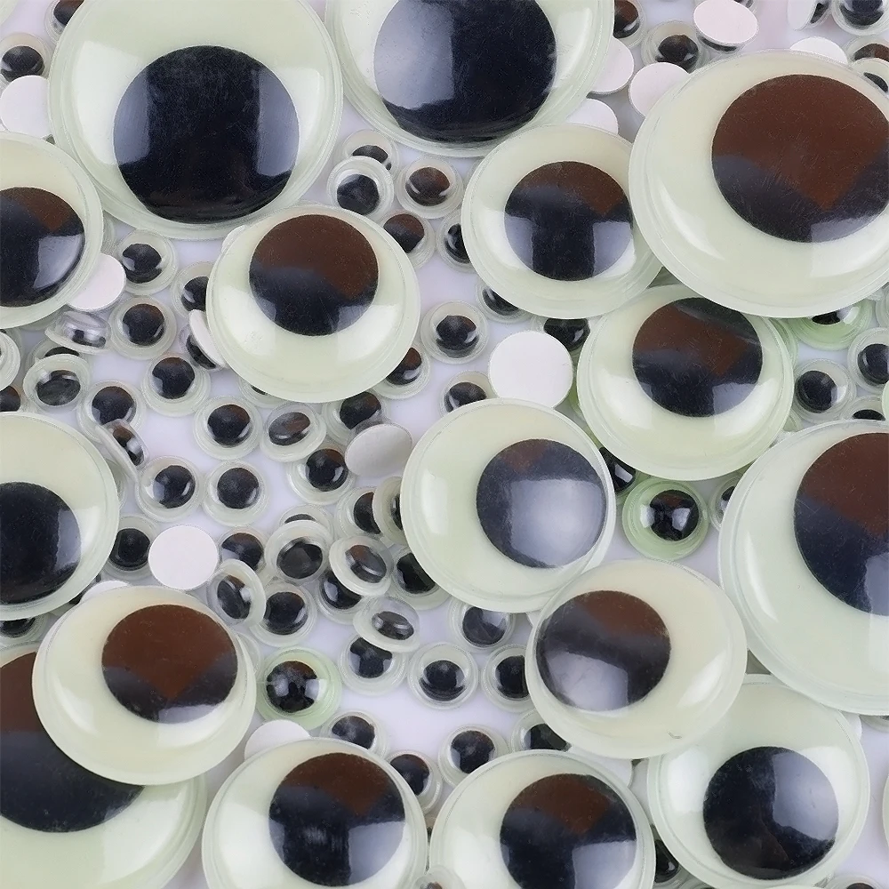 8/10/12/15/18/20/25/35mm occhio di plastica luminoso (con autoadesivo) PE Wiggly Googly Eyes per accessorio giocattolo artigianato fai da te H0640