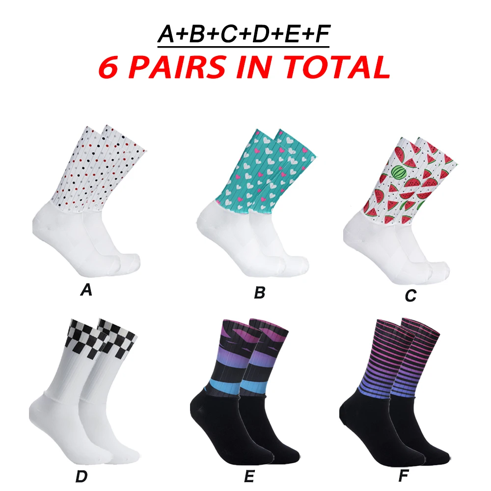 

Professional sports cycling socks, 6 pairs in a pack, customizable, sweat-absorbent and non-slip, unisex