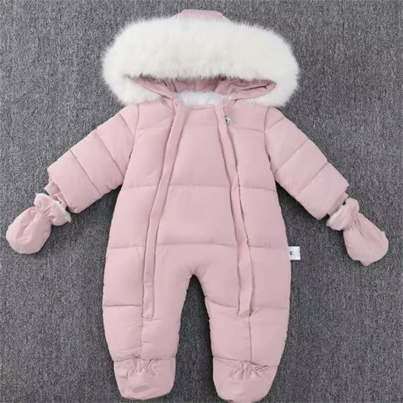 Tollder Warm Down Romper Baby Outdoor Hooded Thick Plush Jumpsuits Infant Comfortable Windproof Thermal Overalls Newborn Clothes