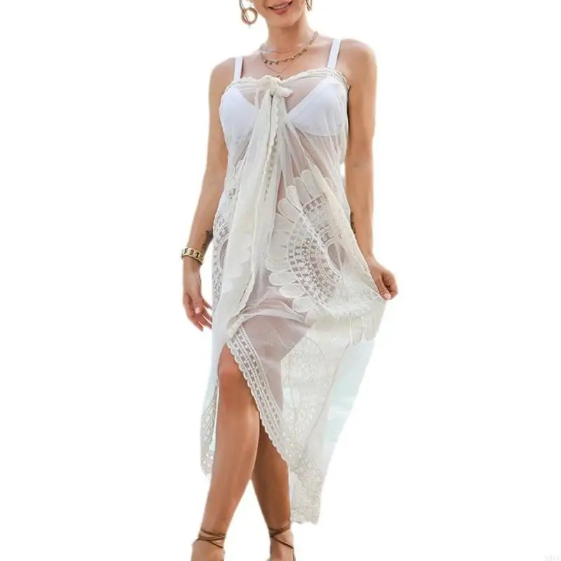 X9FF Women Beach Sarongs Hollow Out Beach Cover Up Beach Wrap Sarongs Bathing Suit Breathable Swimsuit Wrap Skirts