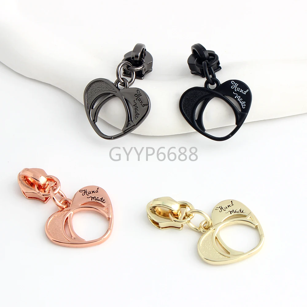 10-50-100PCS Handmade Hollow Heart-Shape 5# Nylon Zipper Puller Slider For Zip Tapes Pockets Purse Bags Shoulder Accessories